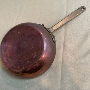 Italian Bottega del Rame Copper Skillet Fry Frying Saute Pan with Brass Handle